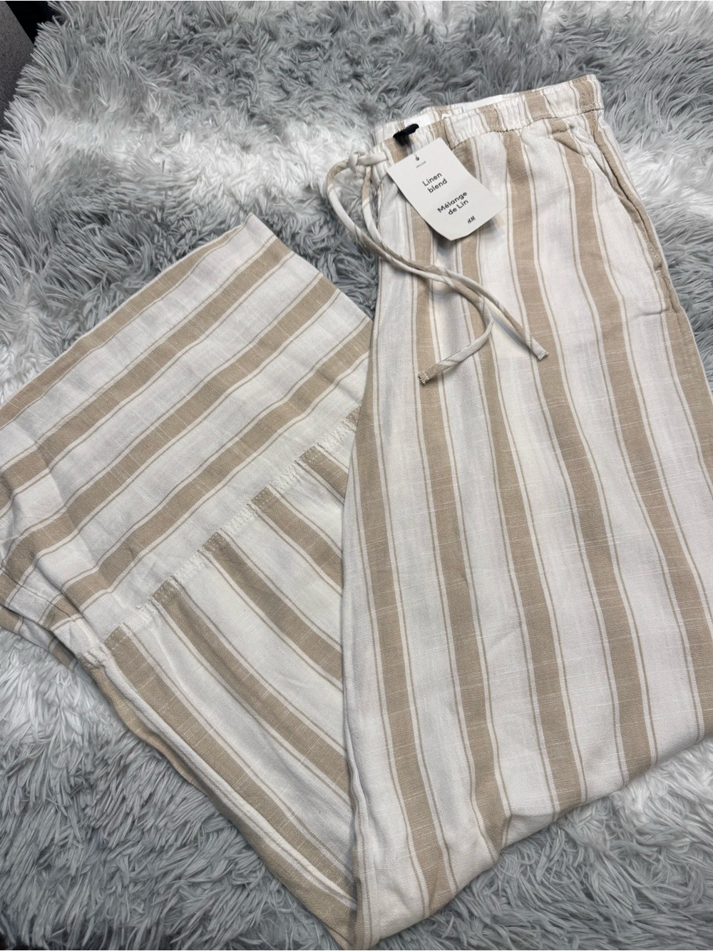 H&M Beige and White Striped Wide Leg Pants